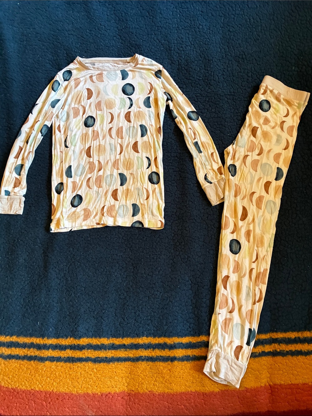 Little Sleepies Cream Moon & Dot Pajama Set with Brown and Blue Accents